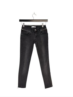 Anine Bing Low‎ Rise Skinny Zipper Moto Y2K Black Gray Jeans 24 Preowned